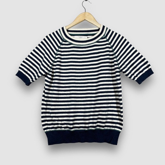 Trovata Tops - Trovata Birds of Paradis Womens Small Blue White Striped Cotton Cashmere Top